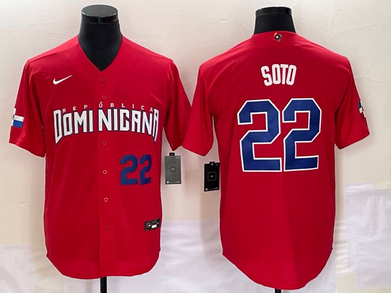 Men 2023 World Cub Dominicana #22 Soto Red Nike MLB Jersey